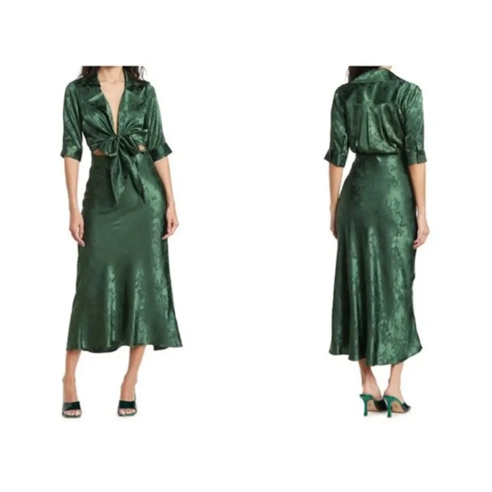 Ronny Kobo‎ Carol Dress Faux Wrap Tie-Top Collared Maxi Dress Size XL NWT $478